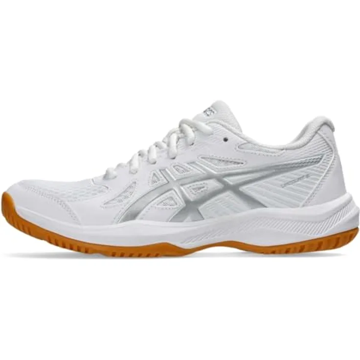 Asics Upcourt 6 1072A107100, Hallenschuhe mit flexiblem Mesh-Obermaterial und optimaler Gummi-Außensohle, 41.5/white-pure silver