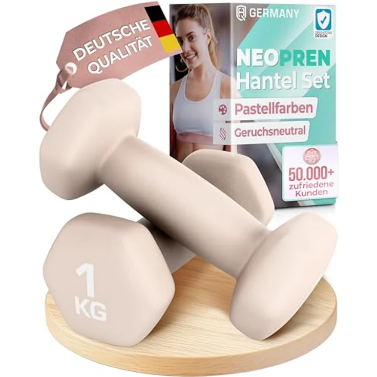 HQ Germany® Hanteln Set, 2x 1kg Neopren Hanteln in geruchsfreien Pastellfarben für Home-Workout – Bild 1