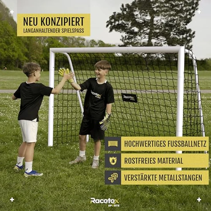 Racetex Fußballtor für Garten, robustes Modell mit stabiler Stahlrahmenfront und Edelstahl Erdankern, 180x120 cm – Bild 5