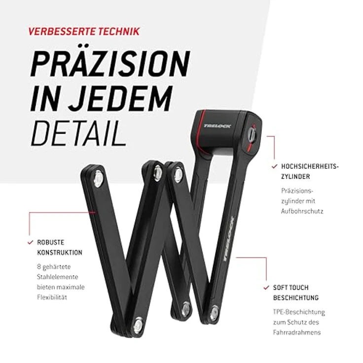 Trelock Fold-it Daily, Faltschloss 130 cm mit X-Press-Halterung und Tracking Tag Fach, Sicherheitsstufe 10, für alle Rahmen – Bild 4