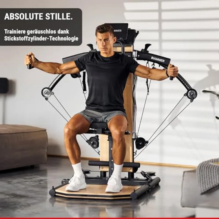 HAMMER Kraftstation BioForce MX NorsK, Fitnessstation für zu Hause, mit TNT-Widerstandstechnologie, Fitness-Tower mit 125 kg Zuggewicht, über 80 Übungen, Holz-Design - Preisvergleich – Bild 3