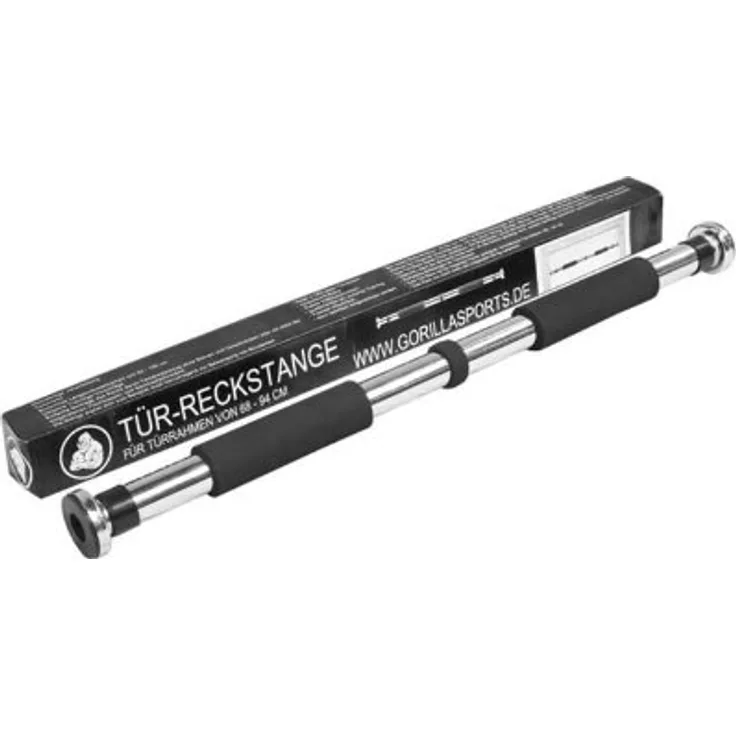 GORILLA SPORTS® Klimmzugstange - Türrahmen Ohne Schrauben, Verstellbar von 62-100cm, bis 95 kg Belastbar, Rutschfeste Griffe, Verchromte Stahlstange, Schwarz - Pull up Bar, Türreck, Reckstange