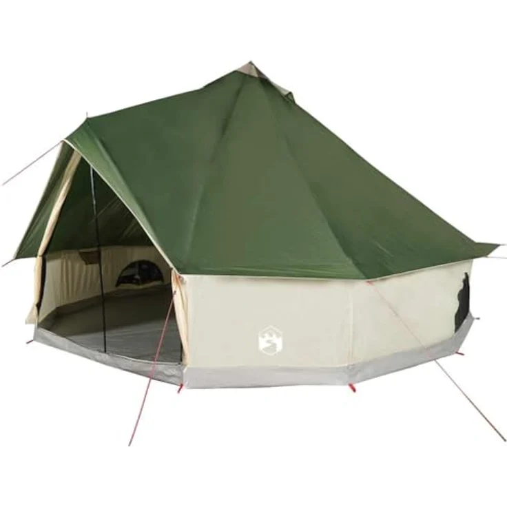 vidaXL Tipi Familienzelt 6 Personen, Wasserdichtes Campingzelt mit Netzwänden und E-Anschluss, Grün, 185T Polyester – Bild 1