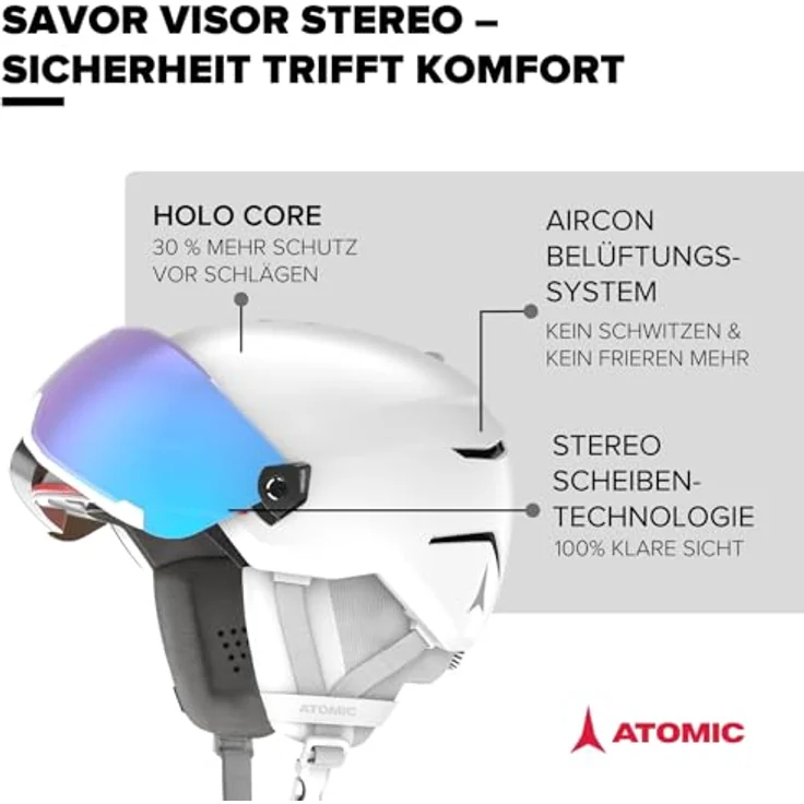 ATOMIC Savor Visor Stereo Skihelm mit Visier, White Heather, Größe M, 360° Fit System, Active Aircon Belüftung, Holo Core für maximale Stoßdämpfung – Bild 2