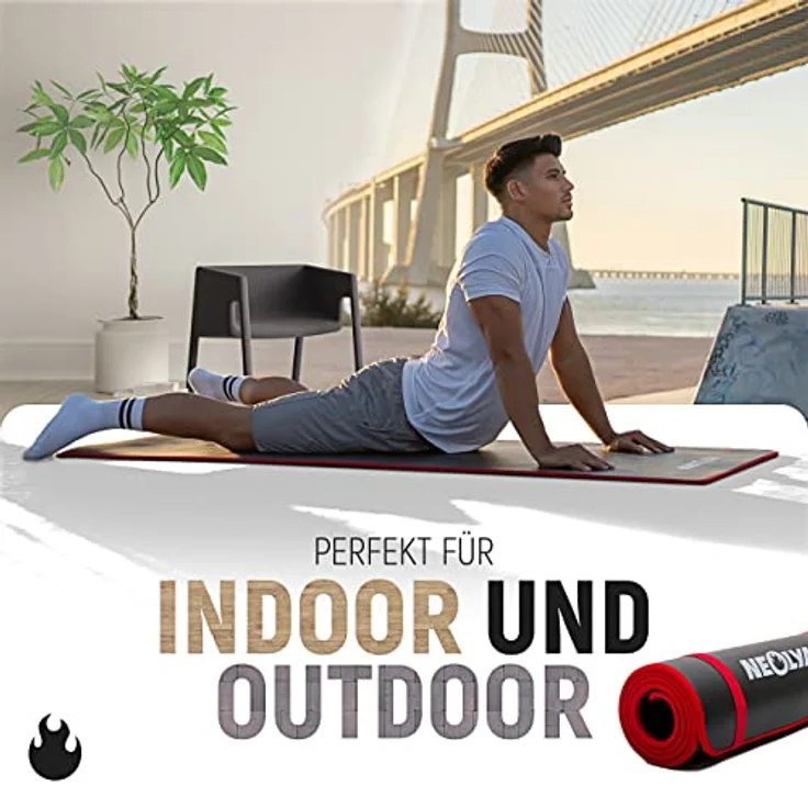 NEOLYMP Fitnessmatte 183x61 cm, extra dick und rutschfest, gelenkschonend, schalldämpfend mit Tragegurt, rote Stoffkanten – Bild 3