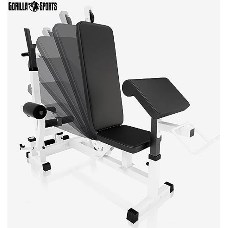 GORILLA SPORTS® Kraftstation - Multifunktion Hantelbank mit 108 kg Hantelset, Dip Station, Butterfly, Beincurler - Fitnessstation in Schwarz – Bild 4