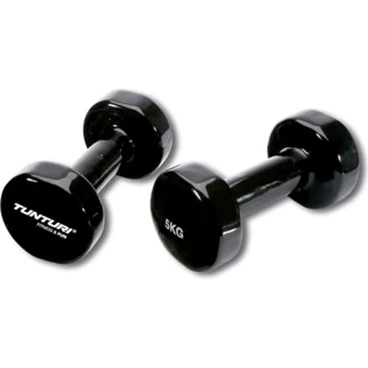 Tunturi Kurzhantel Vinylbeschichtung, Schwarz, 5 kg - Ideales Handgewicht für Aerobic und Krafttraining, abwaschbar, 1 Paar
