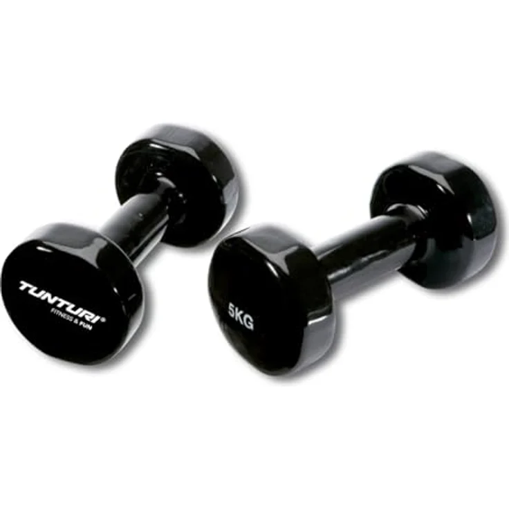 Tunturi Kurzhantel Vinylbeschichtung, Schwarz, 5 kg - Ideales Handgewicht für Aerobic und Krafttraining, abwaschbar, 1 Paar – Bild 1