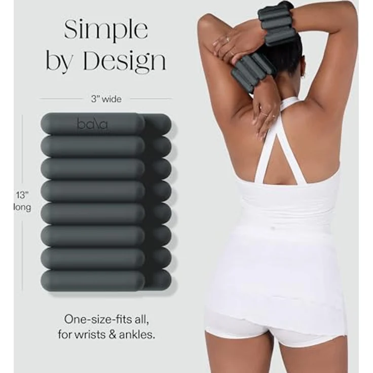 Bala Armreifen, Handgelenk- und Knöchelgewichte mit 1,4 kg, verstellbares Silikon-Gewichts-Armband-Set für Fitnessstudio, Yoga und Pilates, Anthrazit – Bild 4