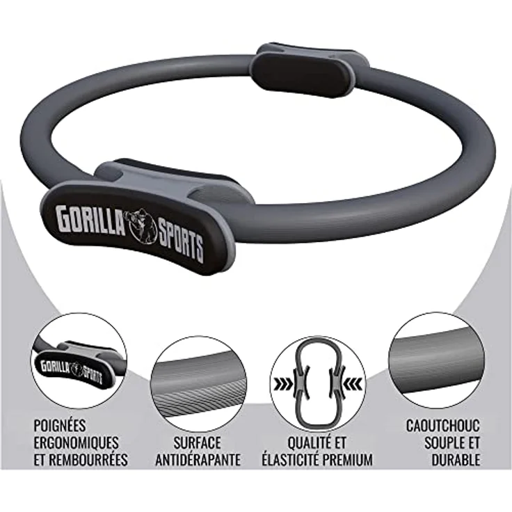 GORILLA SPORTS® Pilates Ring Ø 36cm - Doppelgriff, gepolstert, Rutschfest, Superleicht - Schwarz, Türkis, Grau, inkl. Tasche und Trainingsanleitung – Bild 3