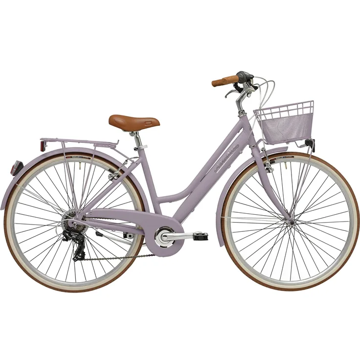 Adriatica Cityfahrrad RETRO 28 Zoll Lady, malve, Aluminiumrahmen, 6-Gang Shimano Schaltung, inkl. Korb
