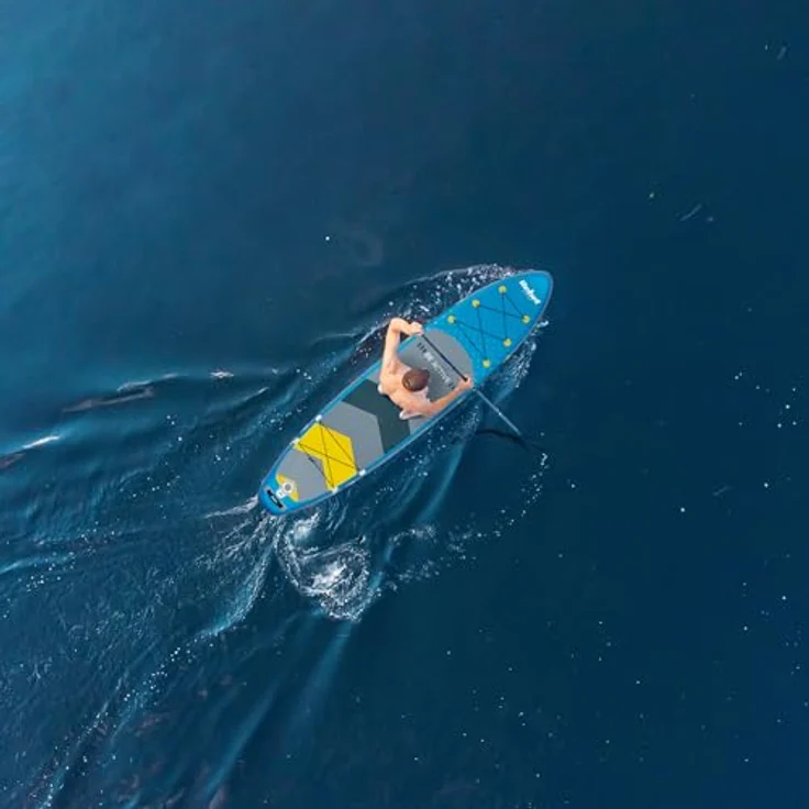 Rebel RBA-4500 Paddleboard SUP, 350 cm, maximale Tragfähigkeit 135 kg, blau, mit Zubehör und Hochvolumen-Elektropumpe – Bild 11