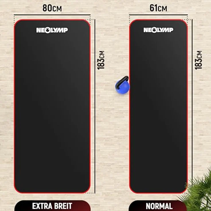 NEOLYMP Fitnessmatte 183x61 cm, extra dick und rutschfest, gelenkschonend, schalldämpfend mit Tragegurt, rote Stoffkanten – Bild 2