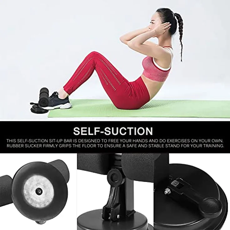 Sit-Up Bar Bauchtrainer, Sport Ab Bauchmuskeltrainer Selbstsaugende Sitzstange Höhen Verstellbarer, Sit-Up Stange Hilfen Assistent mit Saugnäpfen für Hause Büro – Bild 4