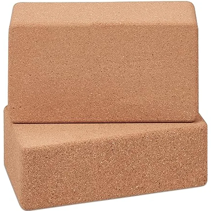 Relaxdays Yogablock, 2er Set, Yogaklötze aus Kork, für Yogaübungen, HBT: 12 x 22,5 x 7 cm, rutschfeste Yogawürfel, natur