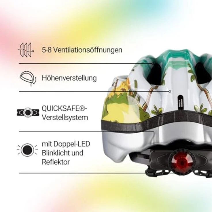 KED Meggy II Trend Fahrradhelm für Kinder – MaxShell Technologie, präzise Größenverstellung, LED Rücklicht, Farbe: Dino, Größe: 44-49 (XS) – Bild 3