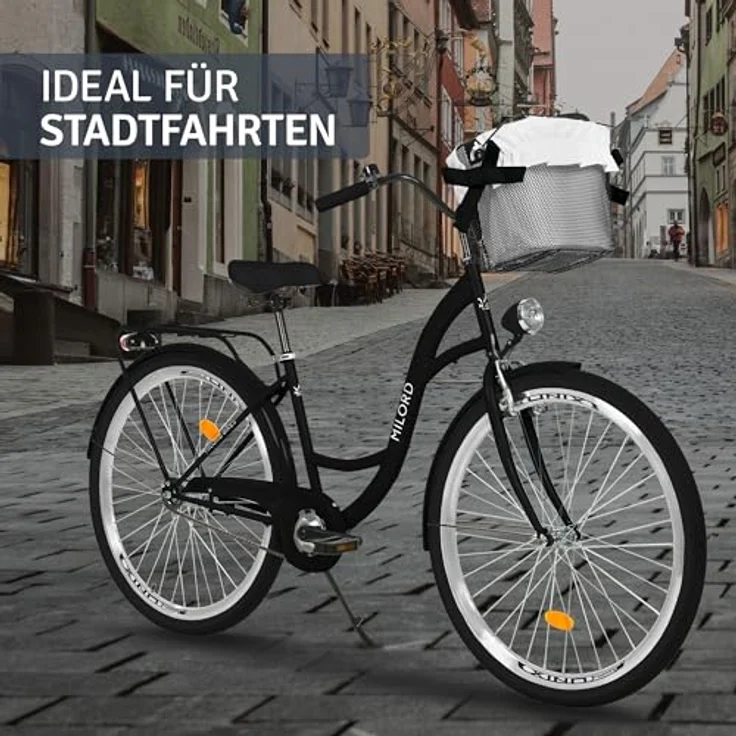 Milordbikes City-Fahrrad, 46 cm, schwarzes Metall, leichtgängige 700C Reifen, inkl. Trägersystem – Bild 6