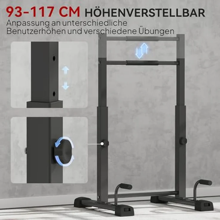 SPORTNOW Dip-Station, höhenverstellbar für Krafttraining und Calisthenics, bis 540 kg belastbar, schwarz, 2-tlg. mit Push-Up-Ständern – Bild 4