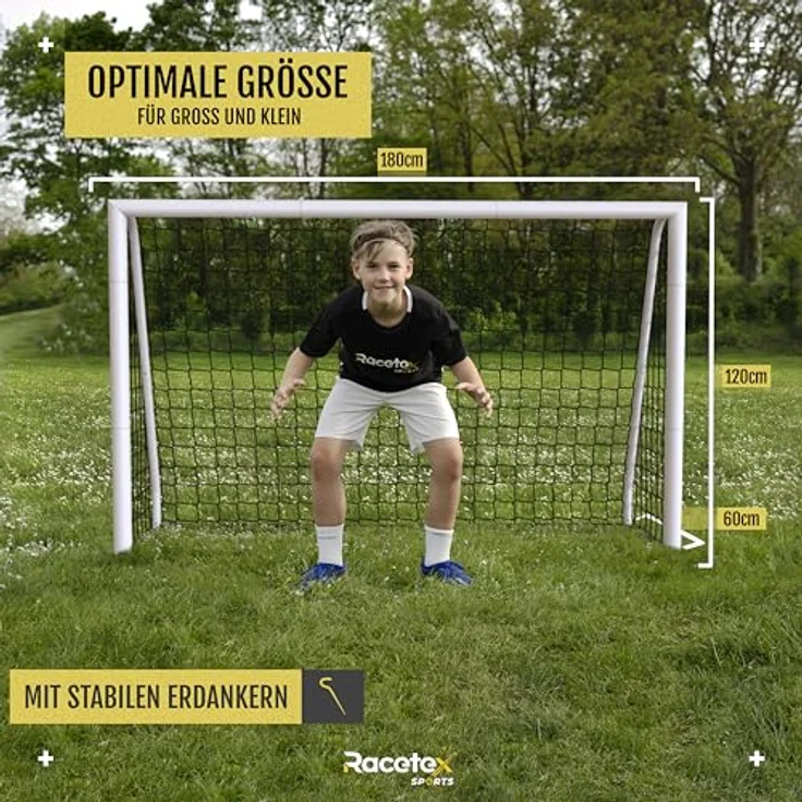 Racetex Fußballtor für Garten, robustes Modell mit stabiler Stahlrahmenfront und Edelstahl Erdankern, 180x120 cm – Bild 3