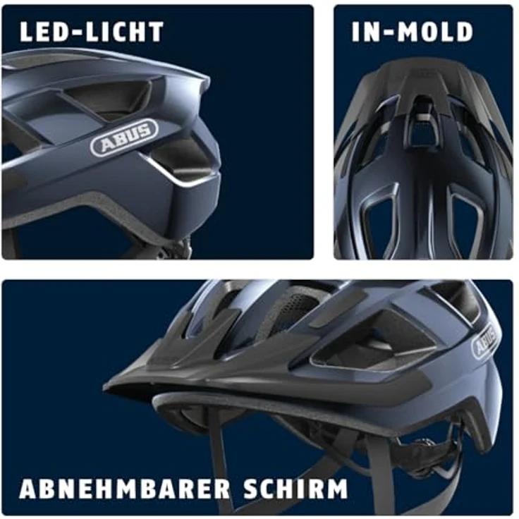 ABUS Fahrradhelm Aduro 3.0 LED - sportiver City-Helm mit Rücklicht - Größe S, Blau – Bild 5