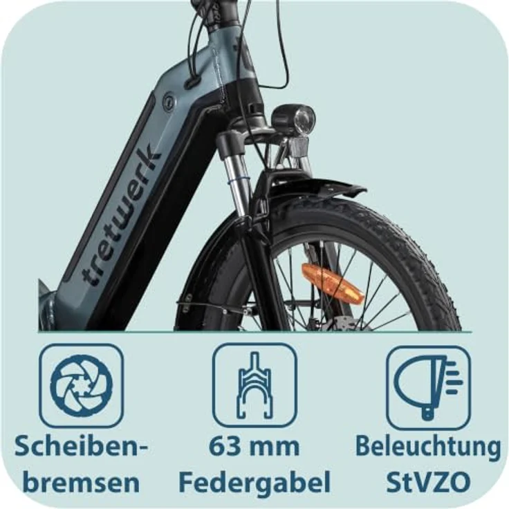 Tretwerk Camper E-Bike, faltbares Elektrofahrrad mit 468 Wh Akku und Shimano 7-Gang-Schaltung, grau – Bild 7