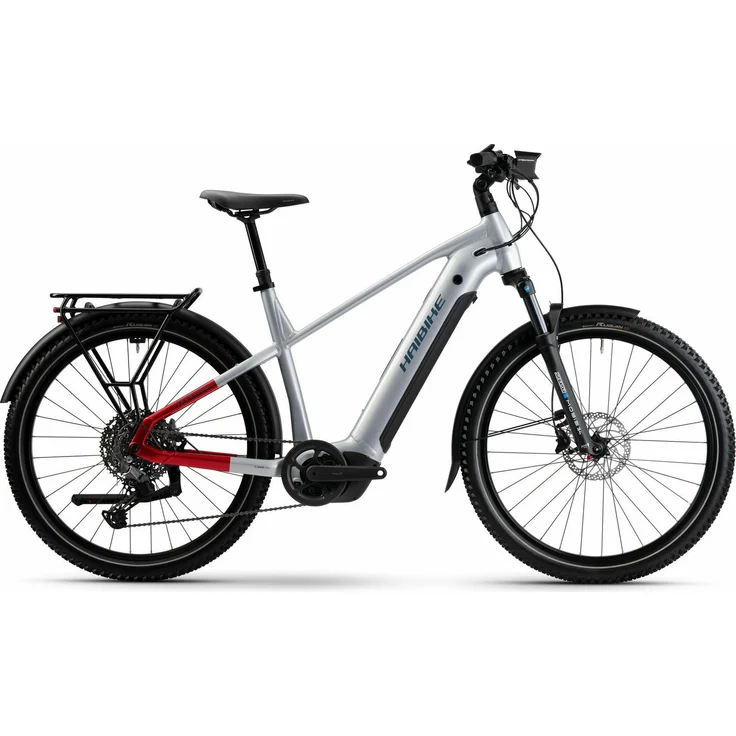 Haibike TREKKING 7, E-Tourenbike mit Bosch Performance CX Motor, 800 Wh PowerTube, Shimano 11-Gang Schaltung, hydraulischen Scheibenbremsen, 27,5 Zoll, glänzend in soft grey/red/blue