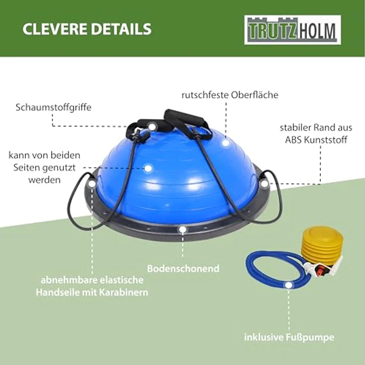 TRUTZHOLM Balancetrainer Yoga Half Ball mit Widerstandsbändern, ø 60cm, blau, max. 158kg belastbar, rutschfest und umkehrbar – Bild 5