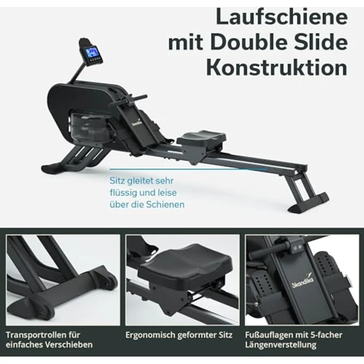Skandika Rudergerät Nemo III Hybrid, Wasserwiderstand und magnetischer Widerstand, schwarz – Bild 5