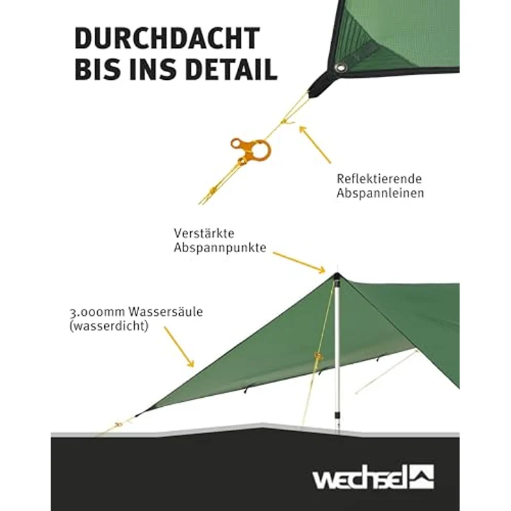 Wechsel S Tarp, leichtes Zelt-Tarp mit 5000 mm Wassersäule, 0.67 kg, inklusive Abspannleine und Packsack – Bild 4