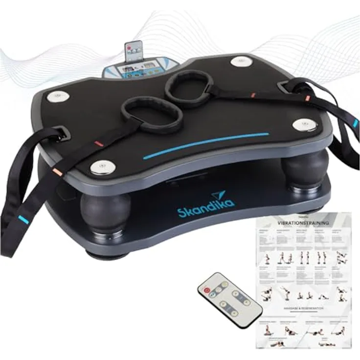 Skandika Vibrationsplatte 500, 3D Vibration mit rutschsicherer Fläche, 4 Programme + 20 Stufen, Inkl. Trainingsbänder, Fernbedienung & Poster für Fitness von Zuhause