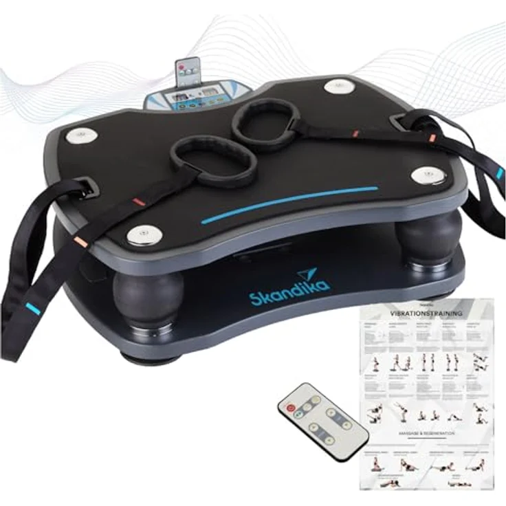 Skandika Vibrationsplatte 500, 3D Vibration mit rutschsicherer Fläche, 4 Programme + 20 Stufen, Inkl. Trainingsbänder, Fernbedienung & Poster für Fitness von Zuhause – Bild 1