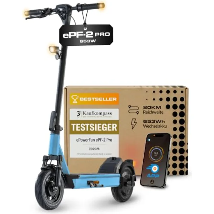 ePowerFun ePF-PULSE 960+ Plus, E-Scooter mit 104 km Reichweite, Vollfederung, 500 W Motor, ABE-zugelassen