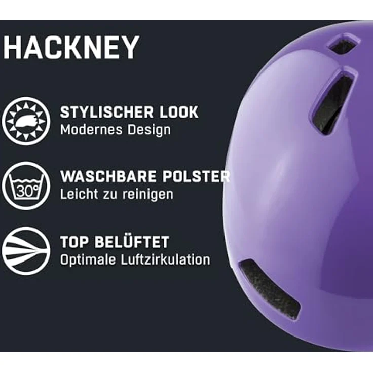 Alpina Hackney Purple Gloss, Fahrradhelm mit Inmold-Bauweise, höhenverstellbarem Run-System und optimaler Belüftung, lila – Bild 2
