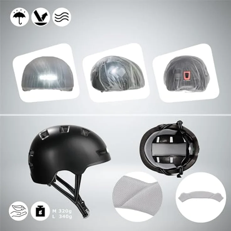 Crazy Safety Black Urban, Velohelm für Jugendliche und Erwachsene, (57 - 61 cm) mit integrierten Lichtern – Bild 8
