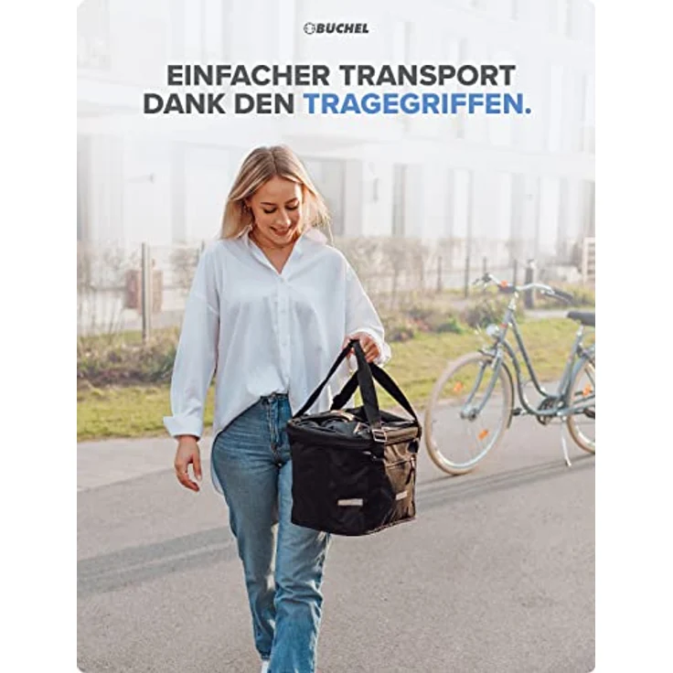 BÜCHEL Fahrradkorb vorne, Faltbare Einkaufstasche mit Express-Halterung, 20l Volumen, Schwarz, für Lenker 22-26mm – Bild 3