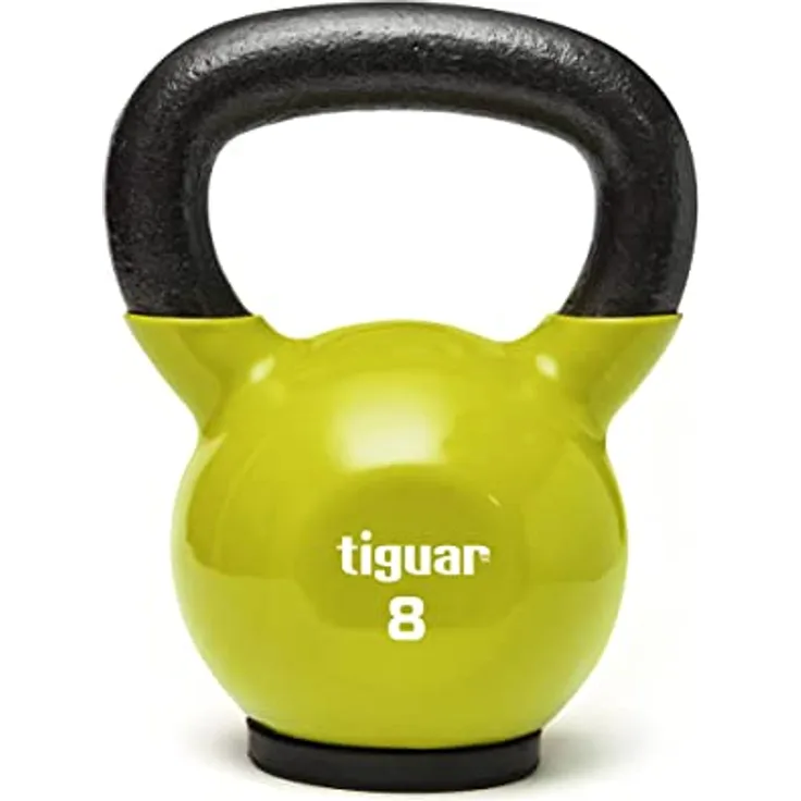 Tiguar Kettlebell 8 kg, ergonomisches Design mit Gusseisenkern und Vinylbeschichtung, oliv