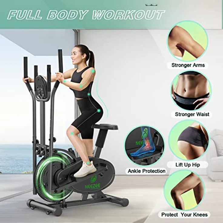 Crosstrainer,Crosstrainer für zuhause Neezee Qualitätsunternehmen Pro 2-in-1 Elliptisch Hometrainer mit Magnetwiderstand, Sitz, Smart LCD-Display Leichtes Verstauen Transportrollen bis 120kg – Bild 3