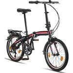 Licorne Bike CONSERES Premium Faltrad, Klapprad in 20 Zoll - Shimano 6 Gang-Schaltung - Hollandfahrrad - Schwarz/Rot