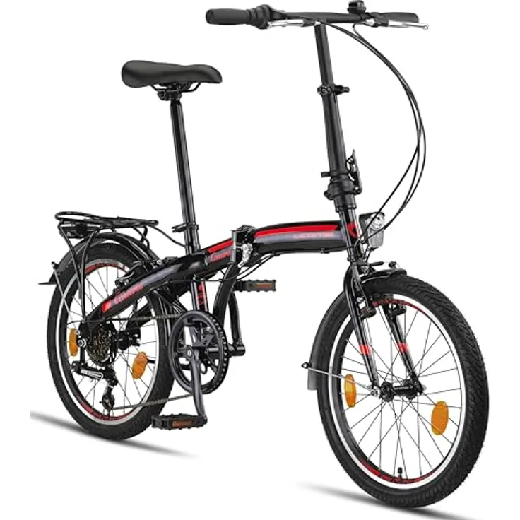 Licorne Bike CONSERES Premium Faltrad, Klapprad in 20 Zoll - Shimano 6 Gang-Schaltung - Hollandfahrrad - Schwarz/Rot