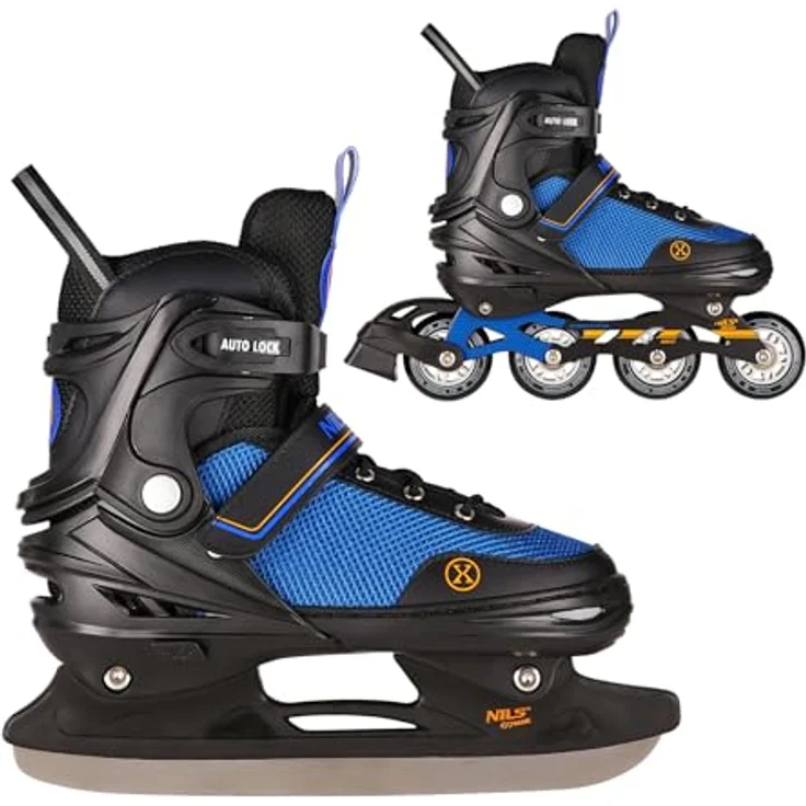 Nils Extreme 2-In-1 Inliner Eishockey Camille, robuste Polyurethan-Sohle, Schnürung für perfekten Sitz, Farbe Schwarz-Orange, Größe L (39-43) – Bild 1