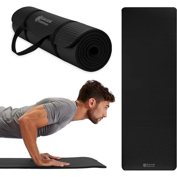 Gaiam Essentials Fitness Mat, Yogamatte, 10 mm Dicke, schwarz, 183 cm x 61 cm, strapazierfähig – Bild 1