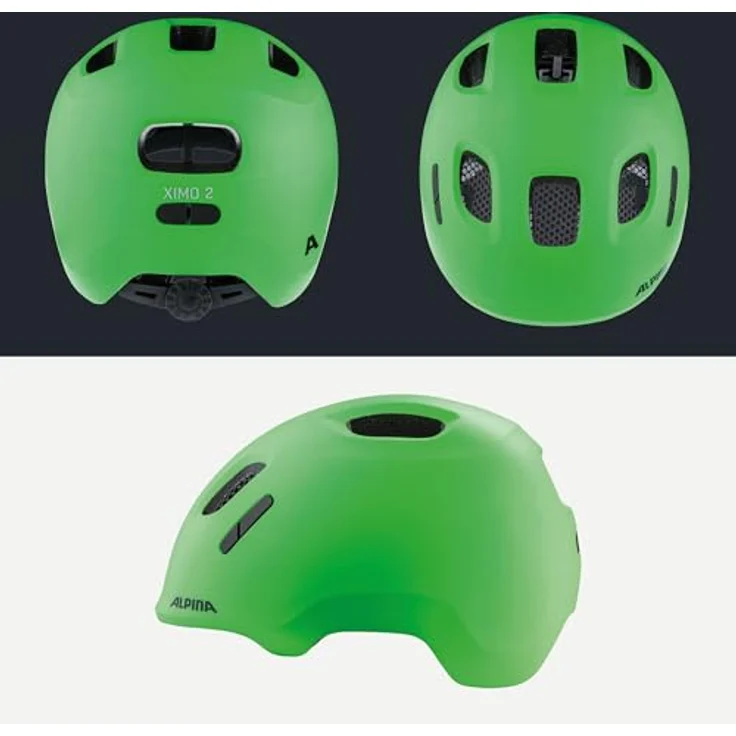 ALPINA Ximo 2 L.E. Fahrradhelm, Leichter & Bruchfester Kinderhelm mit Höhenverstellbarem 360°-Fitsystem, optionalem LED-Licht, neon Green matt, Größe 45-49 – Bild 4