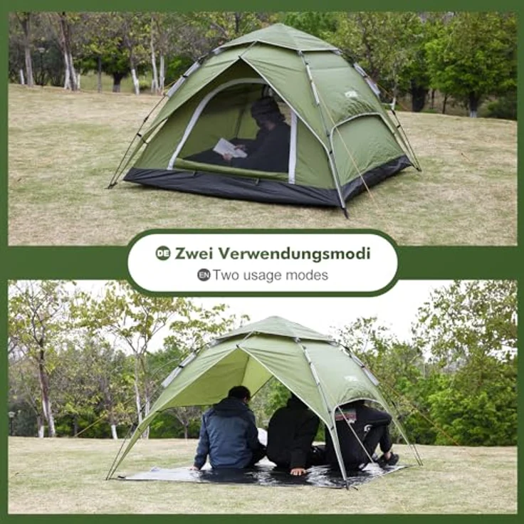 Yorbay 2 in 1 Pop Up Camping Zelt für 2-3 Personen, doppelwandig Wasserdicht UV-Schutz Kuppelzelt Grün – Bild 2