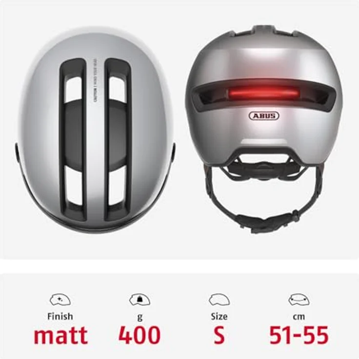 Abus HUD-Y ACE, Velohelm mit Glas-Visier und USB-Heck-LED, 51-55 cm, urbanes Design – Bild 3