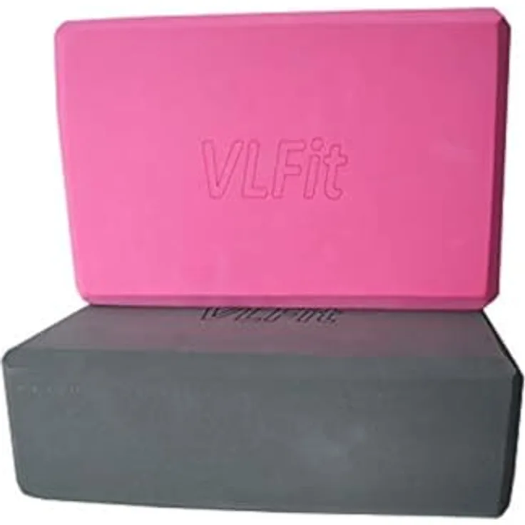 VLFit 2er-Set Yoga Blöcke, umweltfreundlicher EVA-Schaum, Größe 23 x 15 x 7,6 cm, GRAU und ROSA