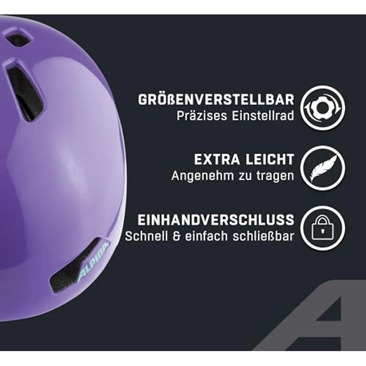 ALPINA Hackney, Leichter und Bruchfester Fahrradhelm für Kinder, Optimal Klimatisiert mit Nachrüstbarem LED, Purple Gloss, M (51-56 cm) – Bild 3