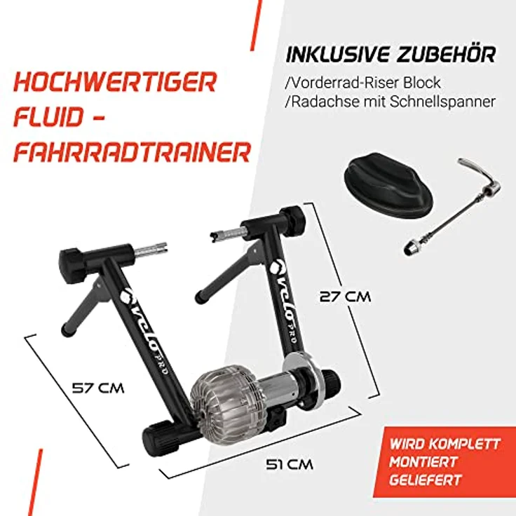 Velo Pro Flüssigkeit Turbo Trainer - Leiser magnetischer Indoor-Rollentrainer für Mountain- und Rennräder, geeignet für 700c, 26" - 29" Reifen, mit integriertem Schnellspanner und Riserblock – Bild 2
