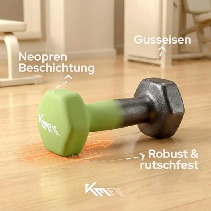 KM Fit Hantelset 12 kg mit Ständer, ergonomische Neopren-Kurzhanteln 1-3 kg aus Gusseisen, rollsicheres Design für Home Gym – Bild 5