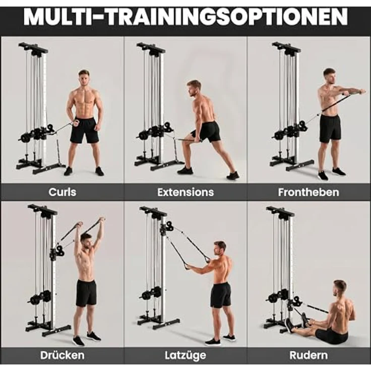 SPORTNOW Raftstation höhenverstellbar 25-165 cm, Kraftstation mit Dual-Pulley-System, schwarz, 120 kg Belastbarkeit – Bild 3