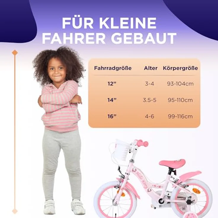 Volare Hello Kitty Kinderfahrrad 14 Zoll Rosa, abnehmbare Stützräder, Handbremse, Rücktrittbremse, geschlossener Kettenschutz, Korb – Bild 6